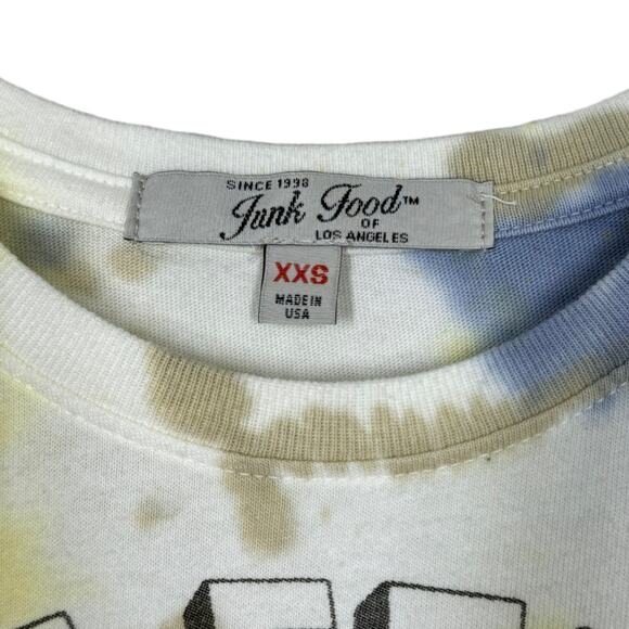 Junk Food Def Leppard Tie Dye Graphic Band Tee XXS Rock Roll Blue Yellow New - Picture 3 of 5